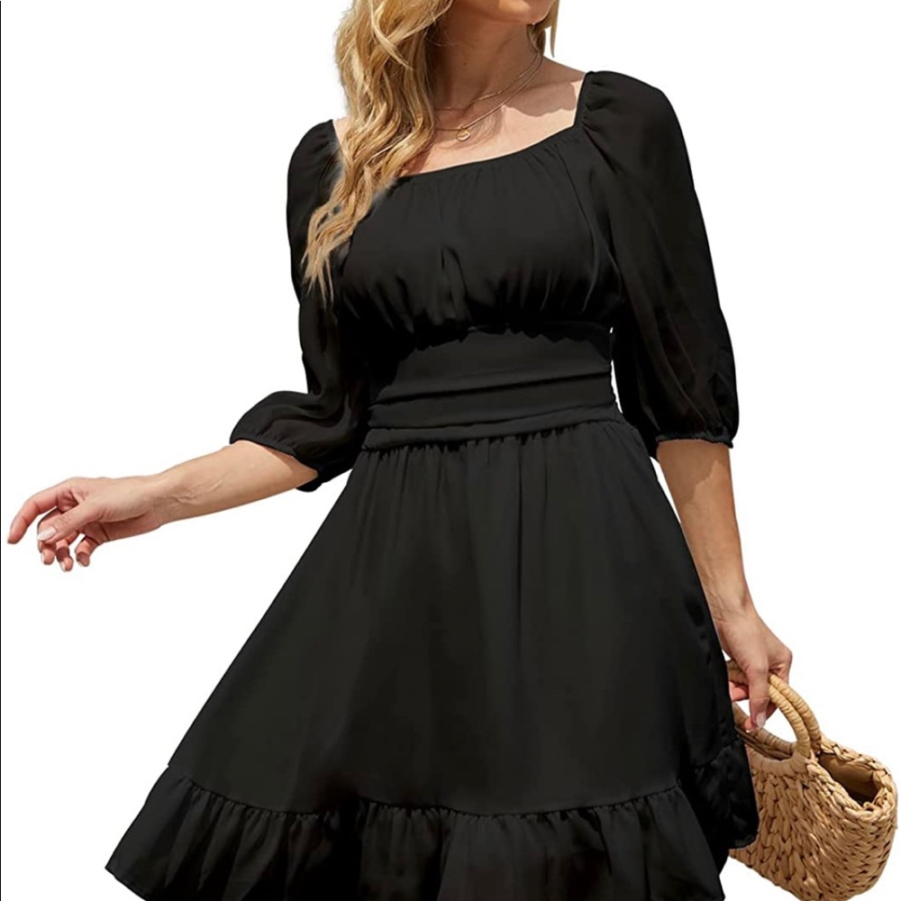 Lantern Sleeve Sexy Tie Back Dress Ruffled